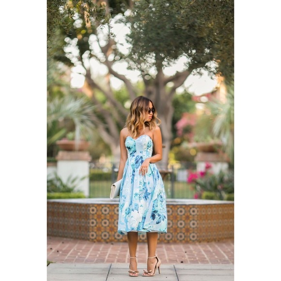 asos salon rose print bandeau midi prom dress